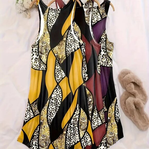 BOGO 5X Plus Size Retro Leopard & Paisley Round Neck Tank Nightdress PJs Lounge - Picture 10 of 12